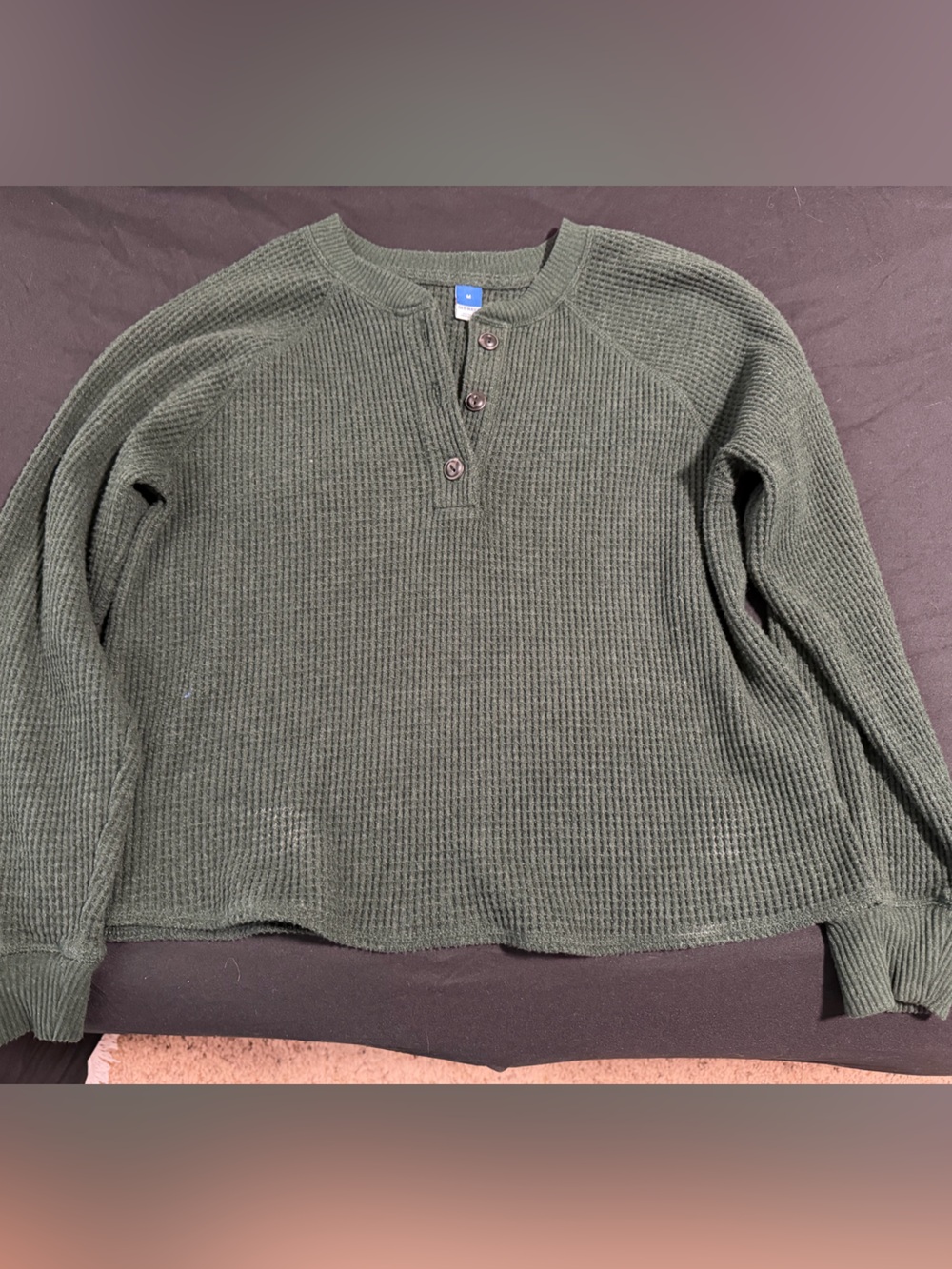 Old Navy Forest Green Waffle Knit Long Sleeve Henley